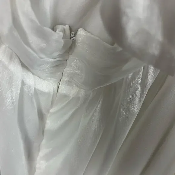 Lulus Ethereal Arrival White Puff Sleeve Tie-Back Chiffon Dress size XL NWT - Picture 10 of 14